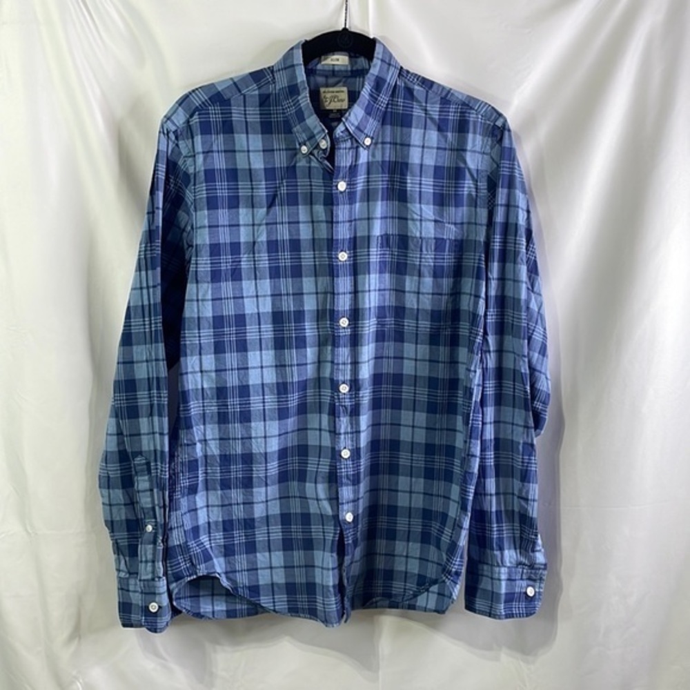 Jcrew blue on blue plaid, cotton button down, slim